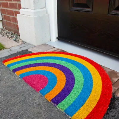 Rainbow Coir Doormats | Half Moon Modern Door Mat | Bright Eye Catching Mats UK • £12.95