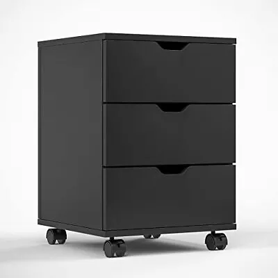 Fully Assembled 3 Drawer Wood Rolling File Cabinet Black • $143.24