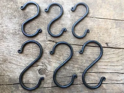 £14.99 • Buy Six Handmade Wrought Iron Butcher Rail Hooks S Hanging Hook 3 Large And 3 Small