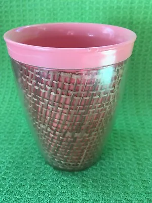 Vintage Retro RAFFIA WARE MELMAC INSULATED Tumbler 8 Oz 4  Tall CORAL PINK • $4.99