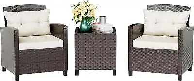 3 Piece Patio Furniture Set Small Outdoor Wicker Rattan Front Porch Bistro Set • $185.13