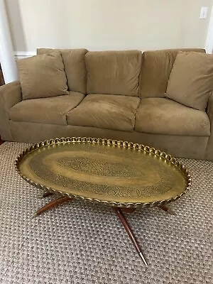 Vintage Brass Morrocan Tray Table Folding Coffee Table Bohemian Tea Table • $777