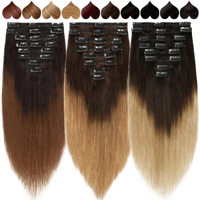 Russian Real 8A Clip In 100% Remy Human Hair Extensions Full Head Balayage Ombre • $17.28