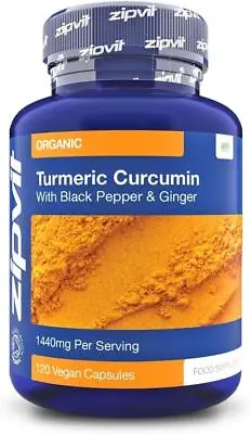 Organic Turmeric Curcumin 1440mg With Black Pepper & Ginger 120 Vegan Capsules • £12.97