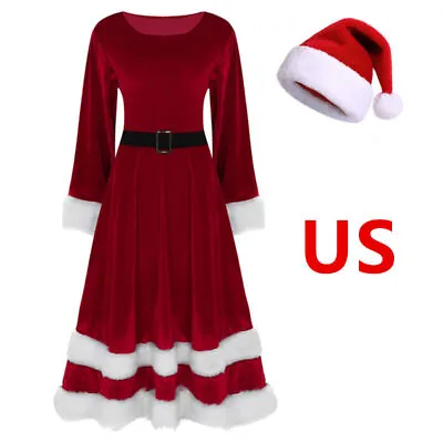 US Women Christmas Costume Dress Santa Claus Costume Mrs Claus Costume With Hat • $31.36