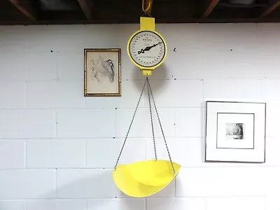 Vintage American Family Scale 60 Pound Yellow Merchants Hanging Scale W/ Pan Vgc • $49.99