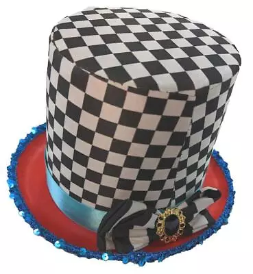 £8.95 • Buy Adults Mad Hatter Checkered Top Hat Wonderland Fancy Dress Costume Accessory