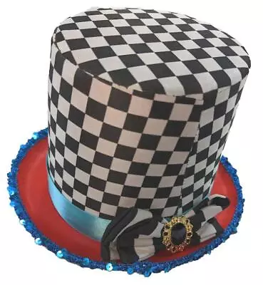 Adults Mad Hatter Checkered Top Hat Wonderland Fancy Dress Costume Accessory • £8.95