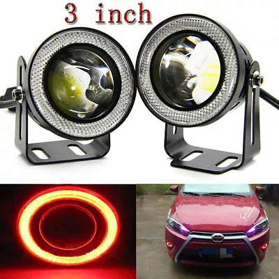 2x3  Car COB LED Fog Light Projector Lamp White Angel Eye Halo Red Ring DRL Bulb • $19.89