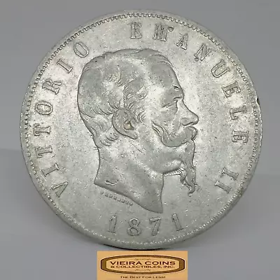 1871 Italy Silver 5 Lire Low Mintage - #C35044NQ • $49.99