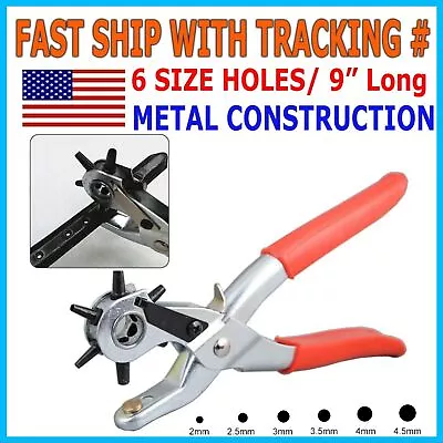 9  Leather Hole Punch Hand Pliers Belt Holes 6 Sized Puncher Heavy Duty Tool New • $6.60