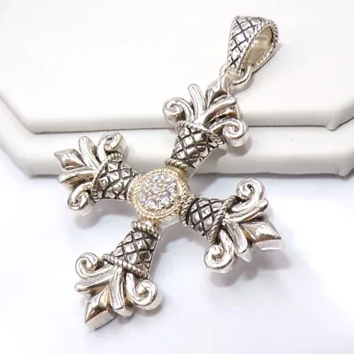 $101.99 • Buy Sterling Silver & 14K Gold Cable Woven Maltese Cross White CZ Pendant LLJ4