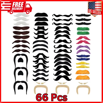 66 PCS Fake MustachesSelf Adhesive Novelty Fake Fun MustacheCostume For Party • $19.89