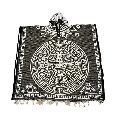 Mexican Pancho Blanket | Jorongo | Aztec Design | Light Grey | ONE SIZE • $37