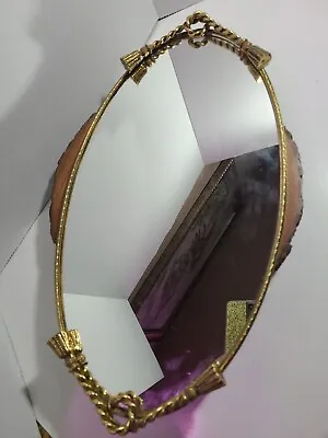 Vintage Hollywood Regency Mirror Dresser Tray Rope Tassel Gold Tone Oval Style • $70
