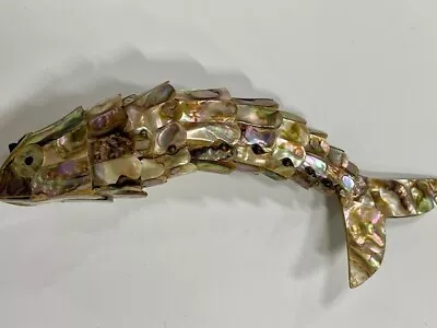 VTG 1960s Abalone Mother Of  Pearl Articulated 7.5” Fish Bottle Opener • $50