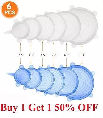 $6.99 • Buy 6pcs Reusable Silicone Stretch Lids Kitchen Food Storage Wraps Cover Various 