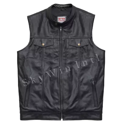 Mens Motorcycle Leather Biker Club Black Riding Victory Lane Triple Vent Vest • $39.99