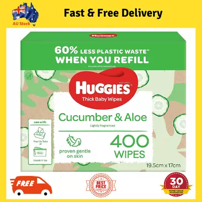 HUGGIES Baby Wipes Cucumber And Aloe Vera Baby Wipes 400 Wipes Refill Pack • $22.41