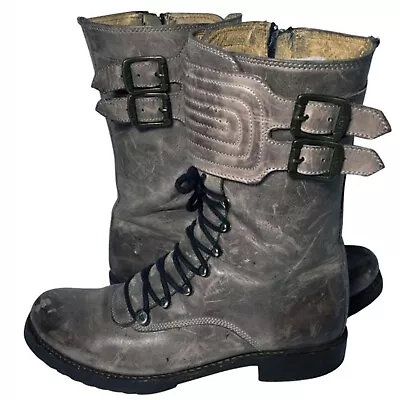 FRYE 77553 Veronica Motor Cross Gray Leather Lace Up Boots Women's Size 7   • $210