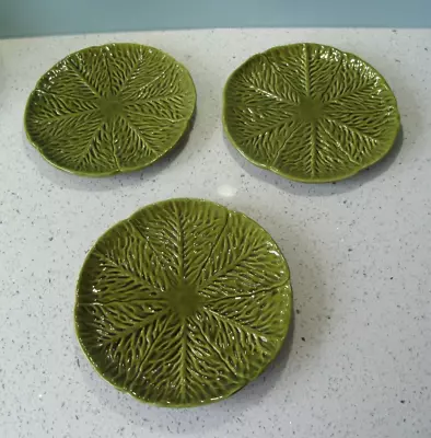 Vintage Majolica Lettuce Cabbage Leaf Set Of 3 Plates 18cm (7.2 ) Good Condition • £19.99