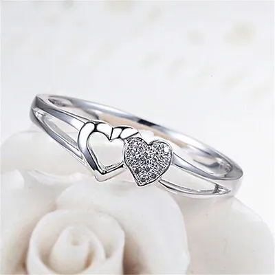 Double Heart Adjustable Ring 925 Sterling Silver Womens Jewellery Gift Uk • £3.49