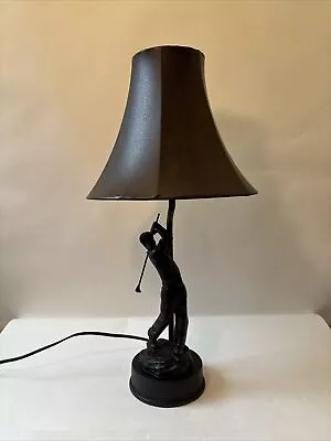 Vintage 2005 Golfer Man Statue Figurine Lamp Brown Stand & Shade 24  Tall • $30