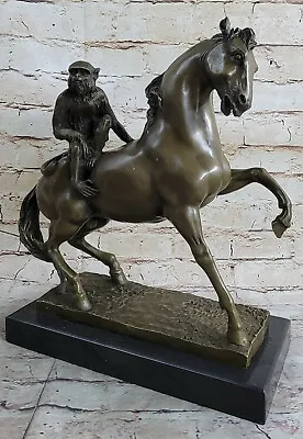 Monkey Riding On Horseback Real Bronze Sculpture Statue Art Decor On Marble Base • $349