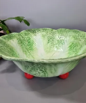 Large Green Lettuce Design Serving Bowl Farmers Market Tomato Footed 2003 12in • £24.99