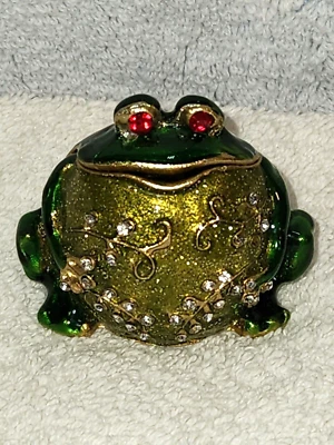 $9.95 • Buy Cute Little Green Frog Bejeweled Hinged Trinket Box