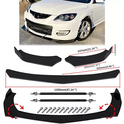 Glossy Black Front Bumper Lip Spoiler Splitter+Strut Rods/ For Mazda 2 3 6 • $39.99