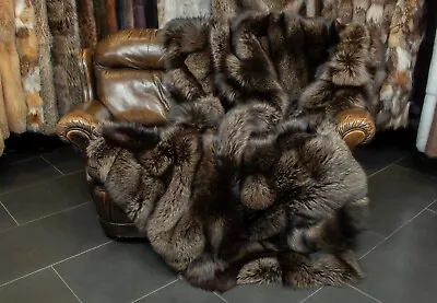 3731 Patchwork Fur Blanket Made With Silver Foxes In Gray-brown Pelt Throw • $3580.96