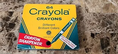 Vintage Crayola Crayons 64 Box Binney & Smith Sharpener  Retired Colors Open Box • $20