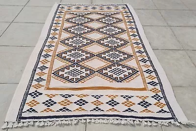 Authentic Hand Knotted Vintage Morocco Sumouk Kilim Wool Area Rug 3.10 X 2.6 Ft • $34.99