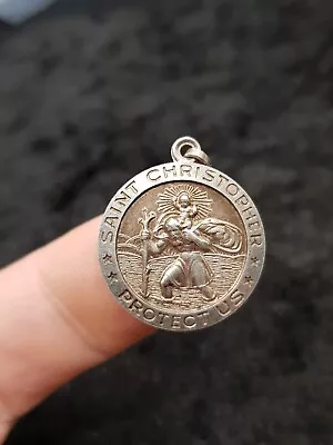 Sterling 925 Silver St. Saint Christopher Protect Us Religious Pendant Talisman • £30