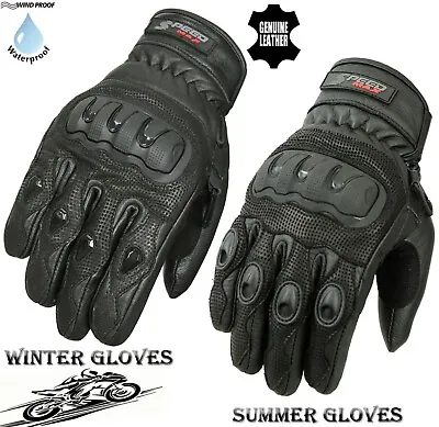 Mens Hard Knuckle Short Black Winter/summer Motorbike Motorcycle Leather Gloves • £14.99