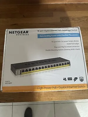 NETGEAR GS116PP PoE Switch 16 Port Gigabit Ethernet Unmanaged Network Switch • £185
