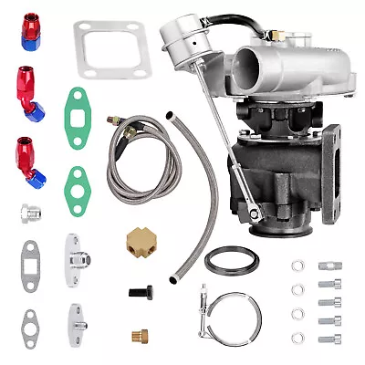 T3 T4 V-BAND Turbo Charger + Oil Line Kit  V-Band Flange  For 4 6 Cyl  400+hp • $275.20