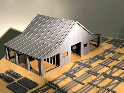 N Scale Barn With Accessories (Double Sided) 3D Printed Kit High Detail (Gray) • $23.25