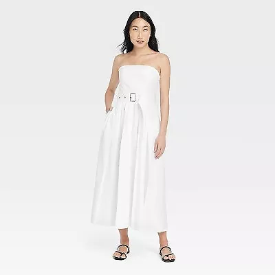Women's Belted Midi Bandeau Dress - A New Day White 4 • $15.99