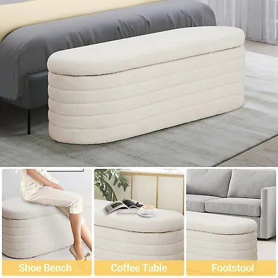 45.5  Teddy Storage Ottoman Modern Sherpa Upholstered Bench For Bedroom Entryway • £103.99