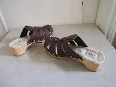 £72 • Buy Designer UGG Exquisite Brown Leather Upper, Wooden Heel Mules Clogs UK 4 / EU 37