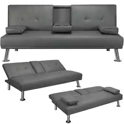 Faux Leather Futon Sofa Bed Couch Sleeper Convertible Modern Loveseat Foldable • $164.99