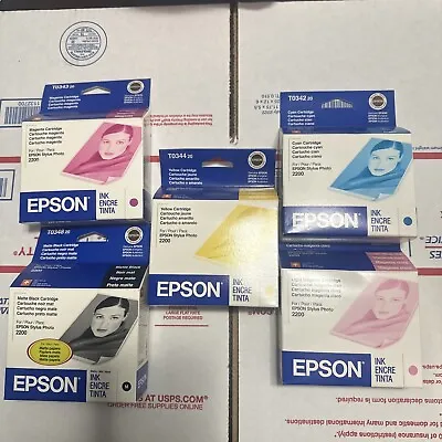 GENUINE OEM SEALED LOT 5 - EPSON STYLUS PHOTO INK 2200 C13T034220 Exp 2005 • $110