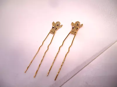 Vtg Nos Gold Tone Praying Angels Bun Hairpicks • $1