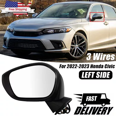 Left Driver Side Door View Mirror Power 3 Pin For 2022 2023 Honda Civic Black • $67.98