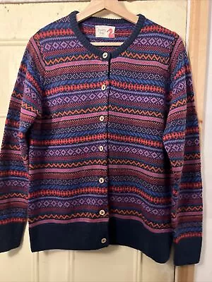 Country Rose Size Medium Fairisle Knitted Wool Cardigan Navy/purples • £18