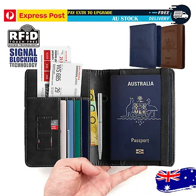 $11.68 • Buy Slim Leather Travel Passport Pen Wallet Holder RFID Blocking ID Card Case Cover