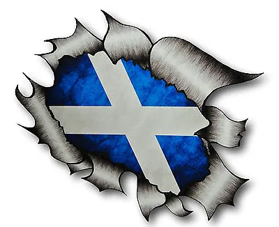 Ripped Torn Metal Look Design & Scottish Saltire Scotland Flag Vinyl Car Sticker • £2.49