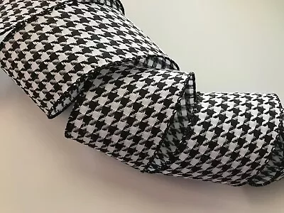 Black And White Houndstooth Ribbon 2 1/2  Wide Wired Edge 5 YARDS • $7.95